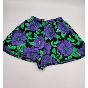 Women Vintage Purple Green Tropical  Floral Swim Shorts Bottoms  High Rise 8